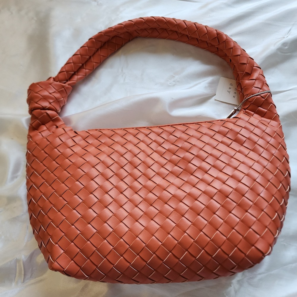 ⭐️ A New Day Woven Hobo Bag Burnt Orange Knotted Handle Intrecciato Style NWT